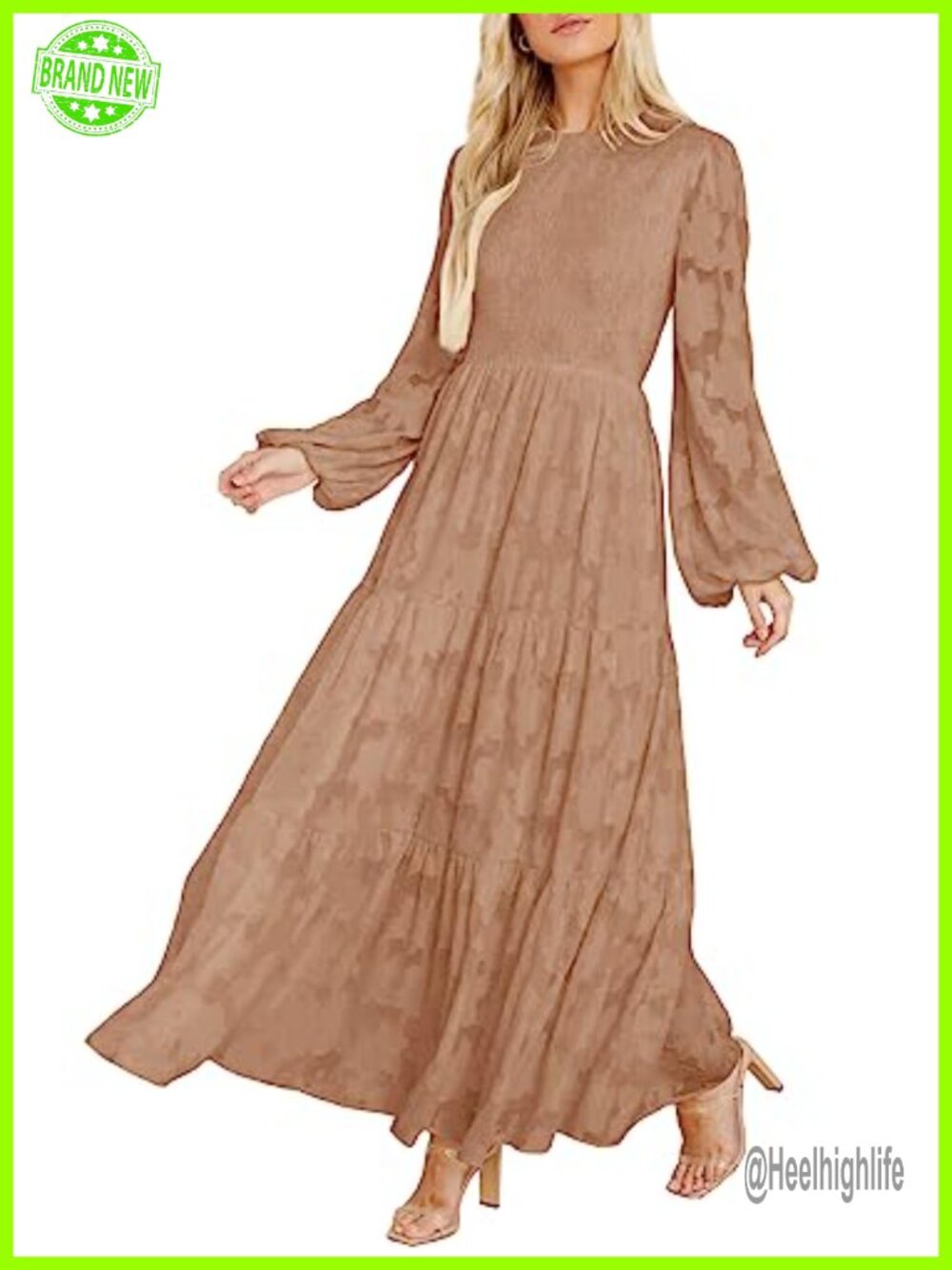 Long Sleeve Maxi Dress Floral Smocked Wedding Guest Formal